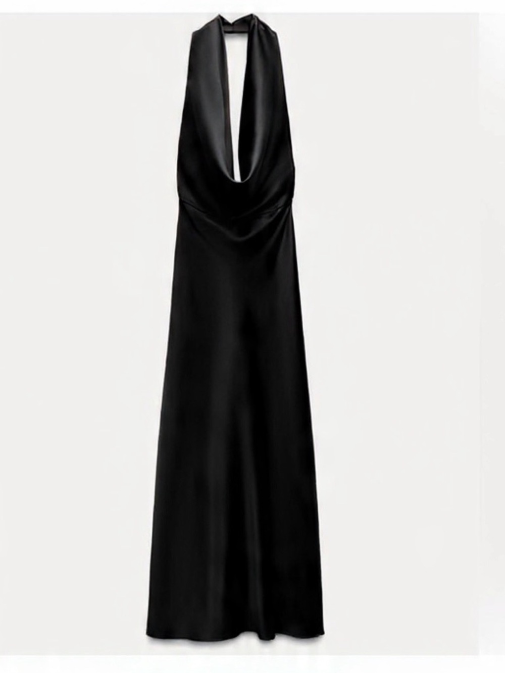 Zara Black Satin Open-Back Halter Maxi Dress